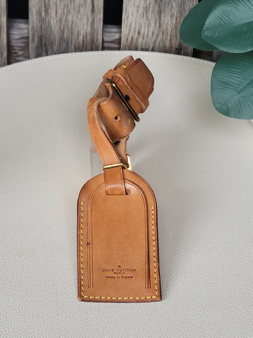 Louis Vuitton Luggage ID Tag & Handle Strap Yellow Stitching and Brass Buckle - Picture 2 of 14